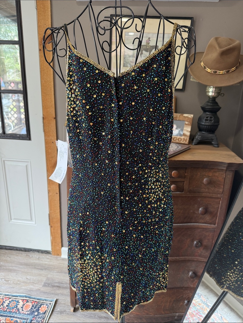 Beautiful Black Sequin Cowl Neck Mini Dress with Multicolor Sequins❤️ - Picture 4 of 7